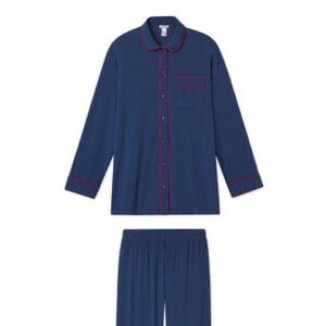 Lake Navy Pajamas with Red Trim DreamKnit Button Down Set in Cadet